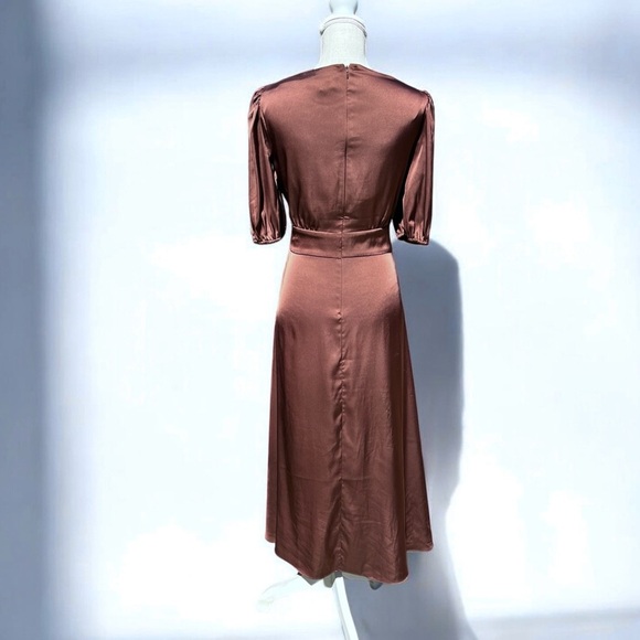 🌻ALEXIA ADMOR V-neck Puff Sleeve Midi Dress In Brown Size 12 | Excellent Cond. - Picture 8 of 11